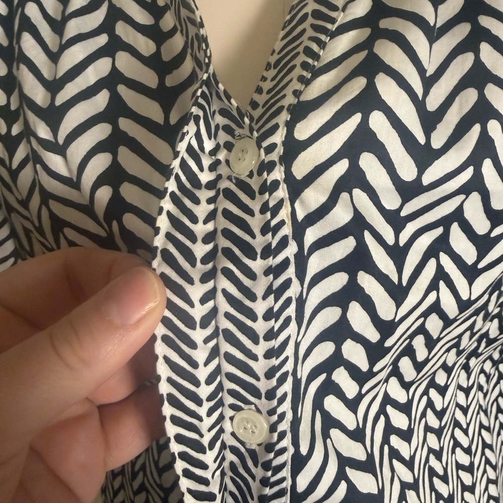 Hatley Black White Cotton Tunic Dress Coverup L Large Boho Print 3/4 Sleeve - Picture 2 of 9